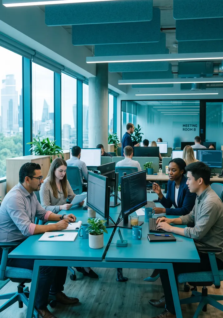 Tim bekerja di ruang kantor modern